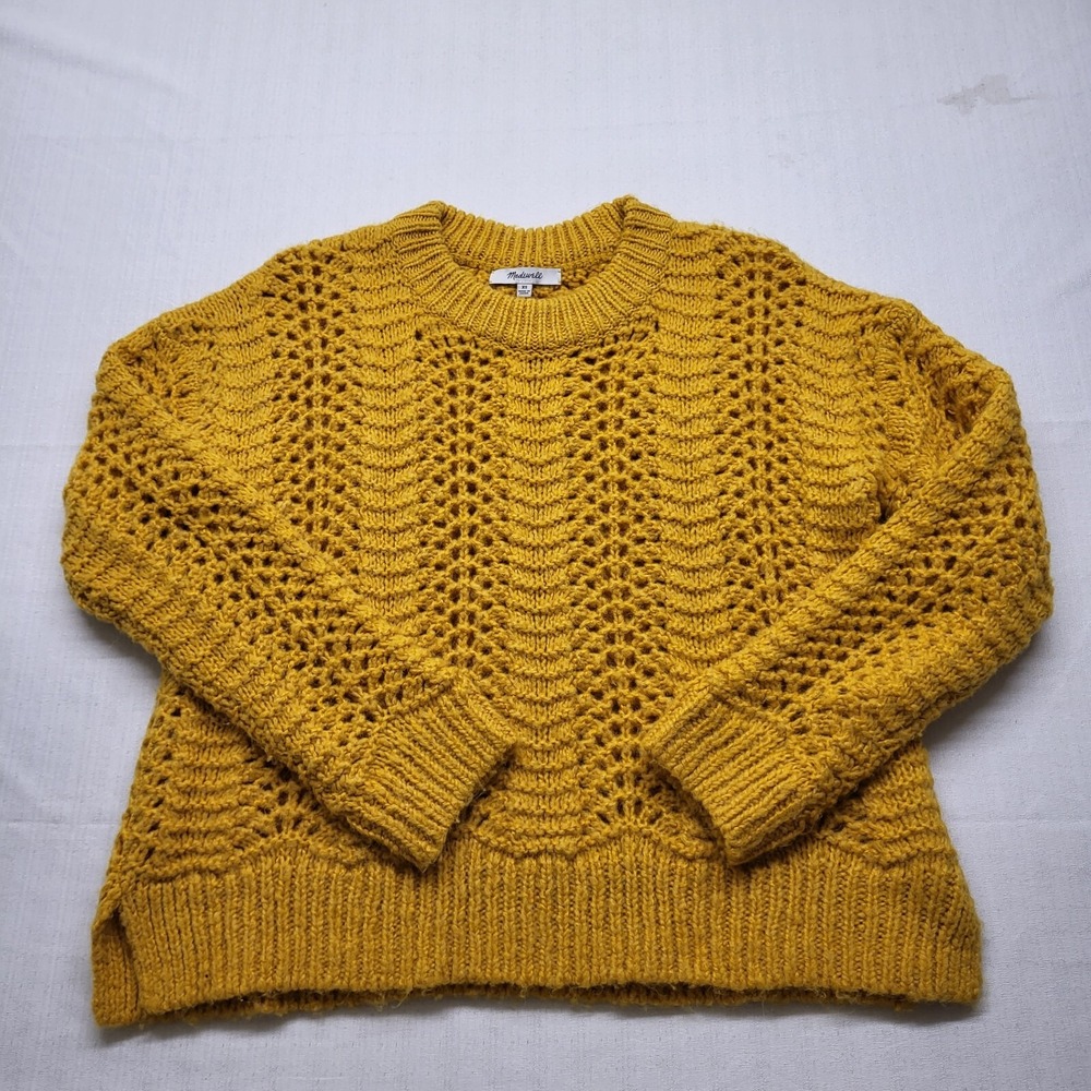 Madewell Womens Windemere Pointelle Sweater XS Wool Alpaca Yellow Open Knit